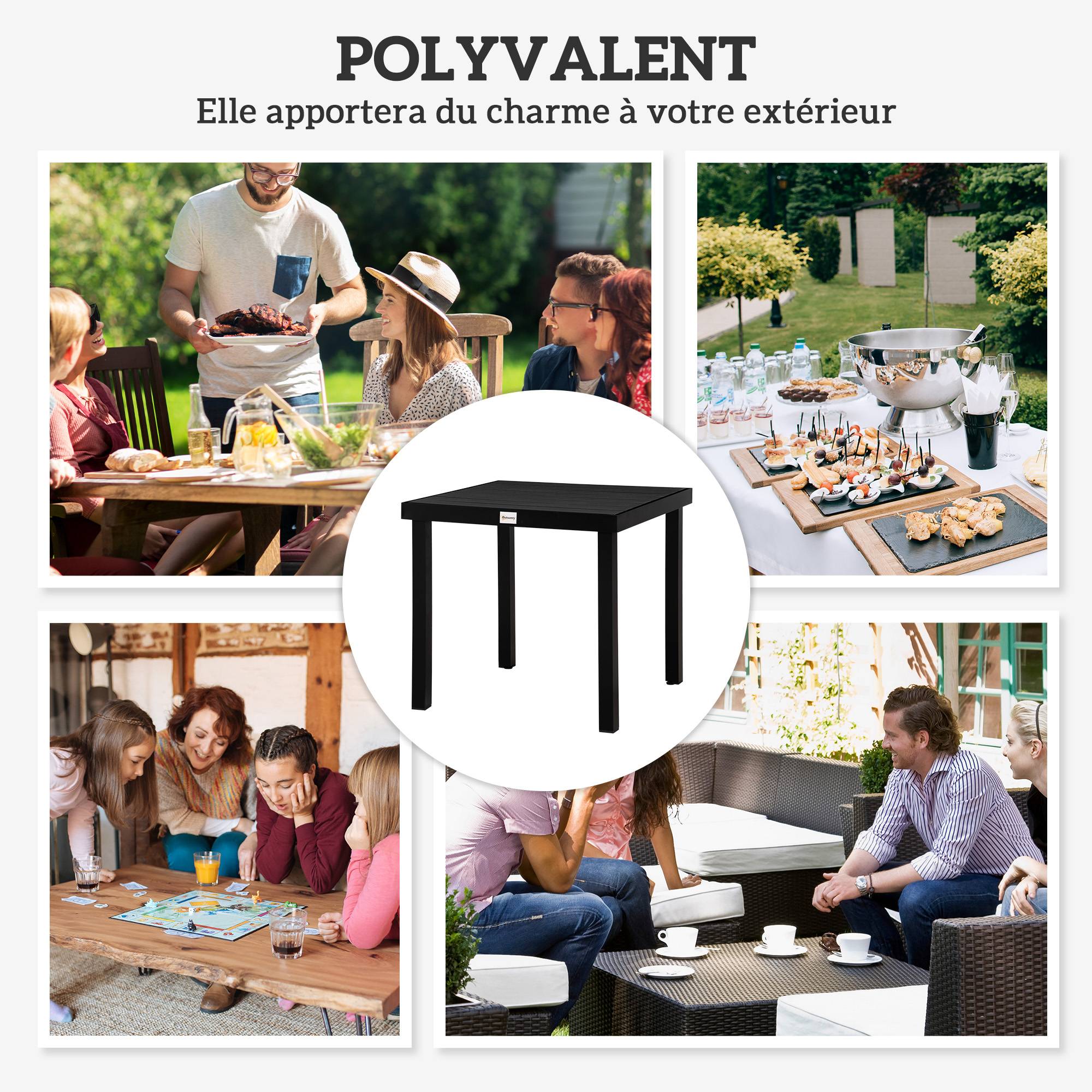Table à manger de jardin pour 4 personnes, en aluminium, 78 x 78 x 74 cm, noir - Image 8