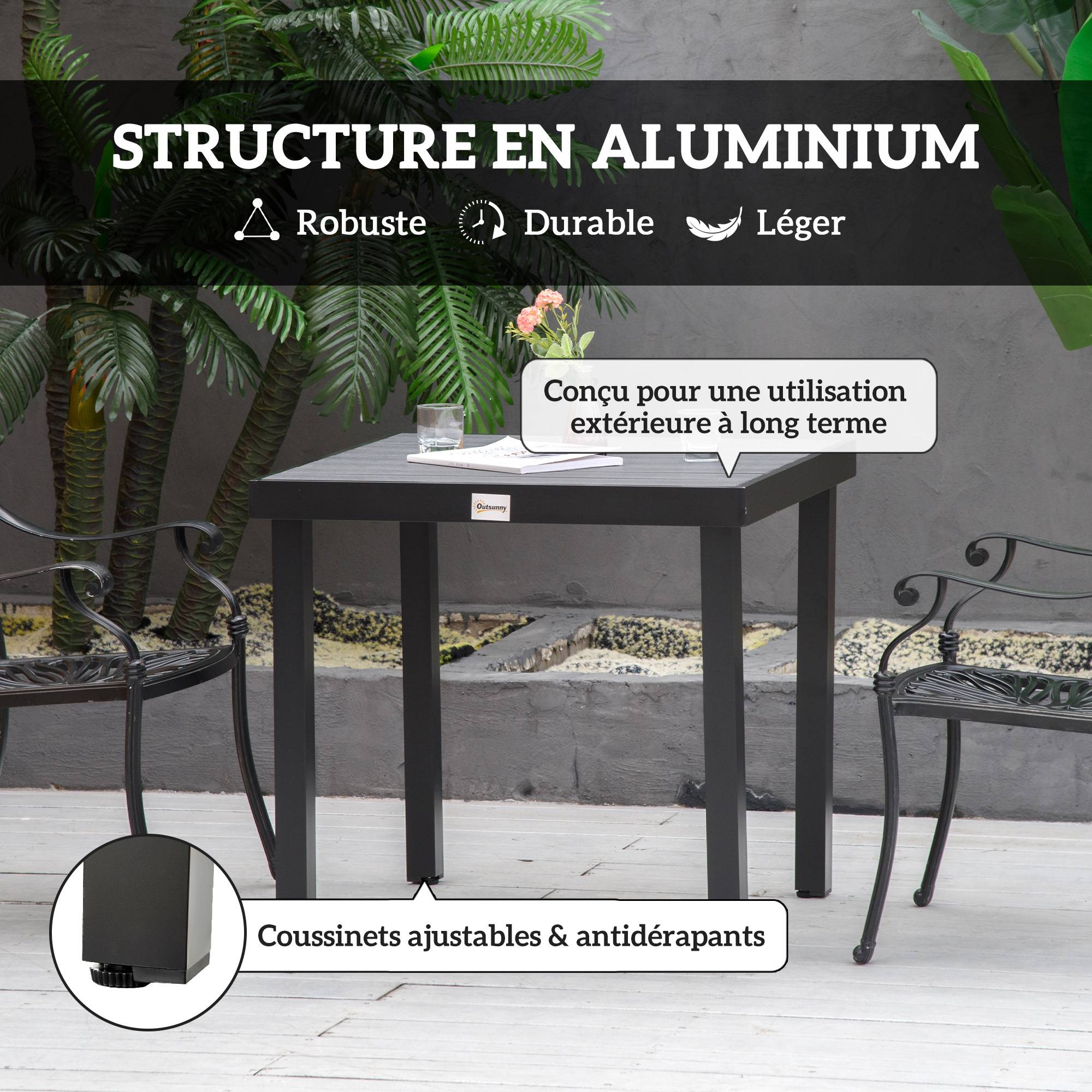Table à manger de jardin pour 4 personnes, en aluminium, 78 x 78 x 74 cm, noir - Image 7