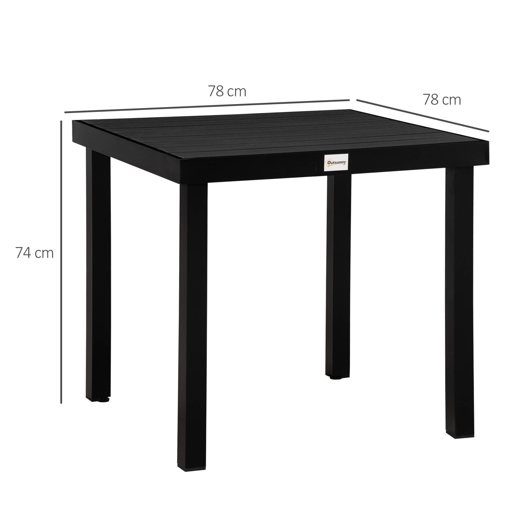 Table à manger de jardin pour 4 personnes, en aluminium, 78 x 78 x 74 cm, noir - Image 5