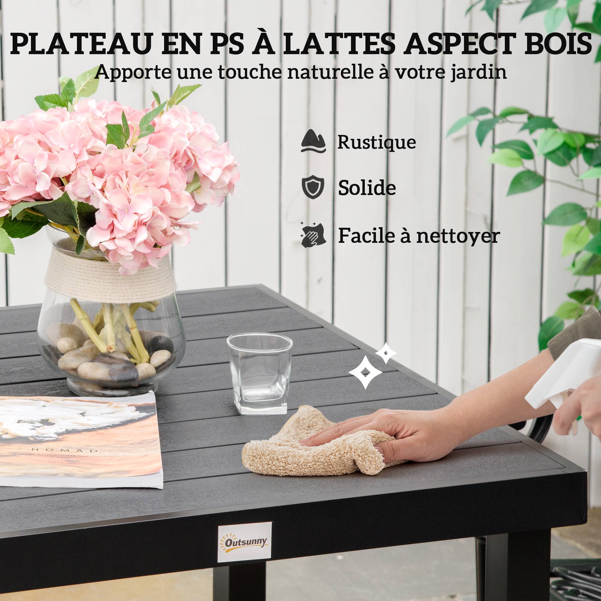 Table à manger de jardin pour 4 personnes, en aluminium, 78 x 78 x 74 cm, noir - Image 6