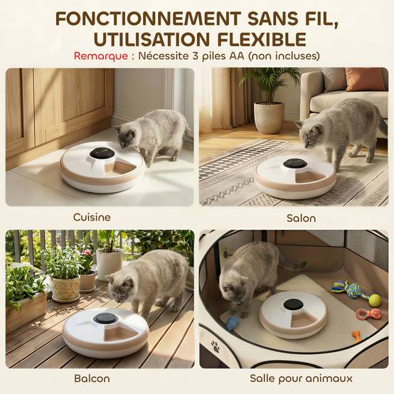 Distributeur de Nourriture pour Animaux de Compagnie Distributeur Automatique 6 portions 31,5 x 31,5 x 8,3 cm blanc - Image 10