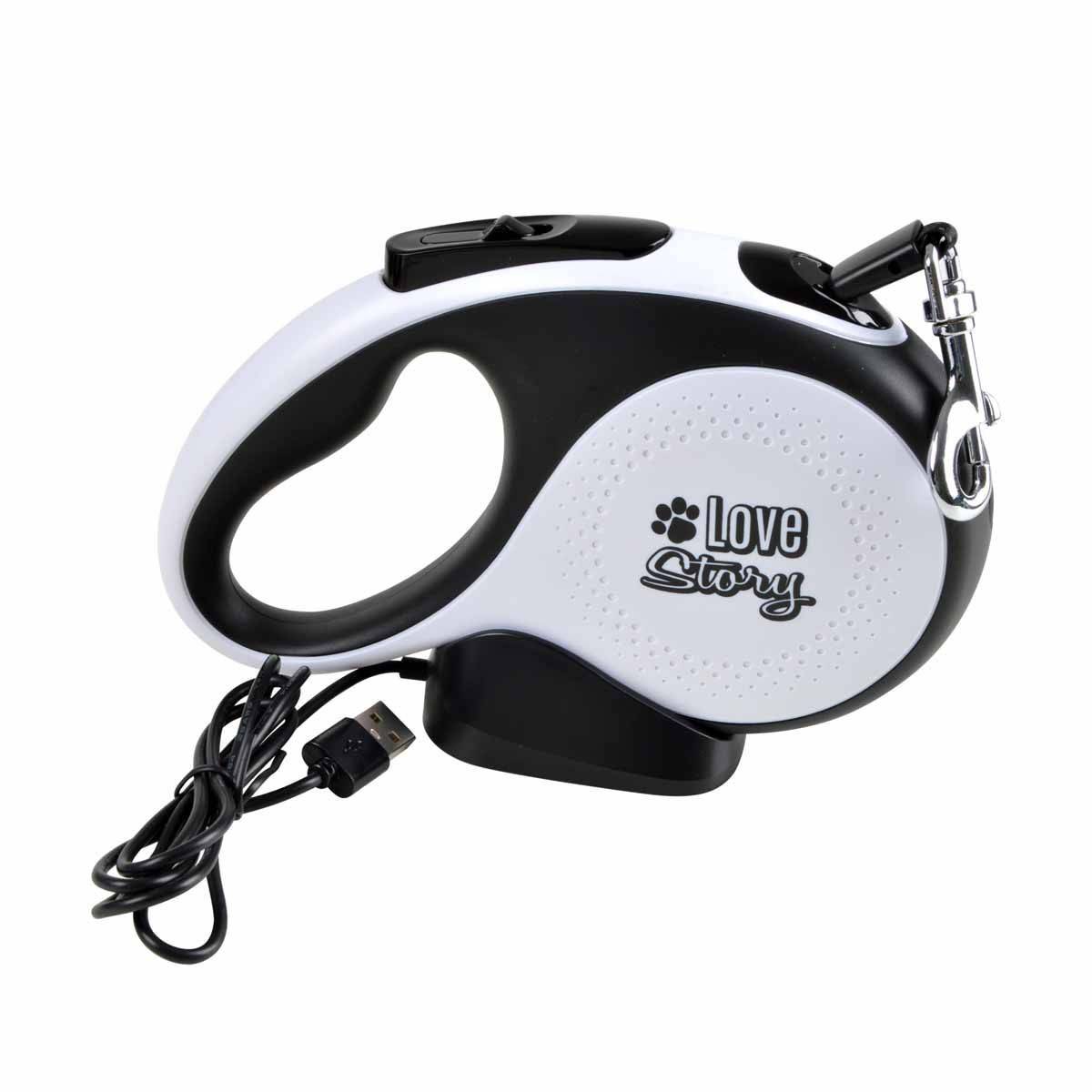 Love Story - Laisse Rétractable Chien "Lumière LED" 19cm Noir - Image 2