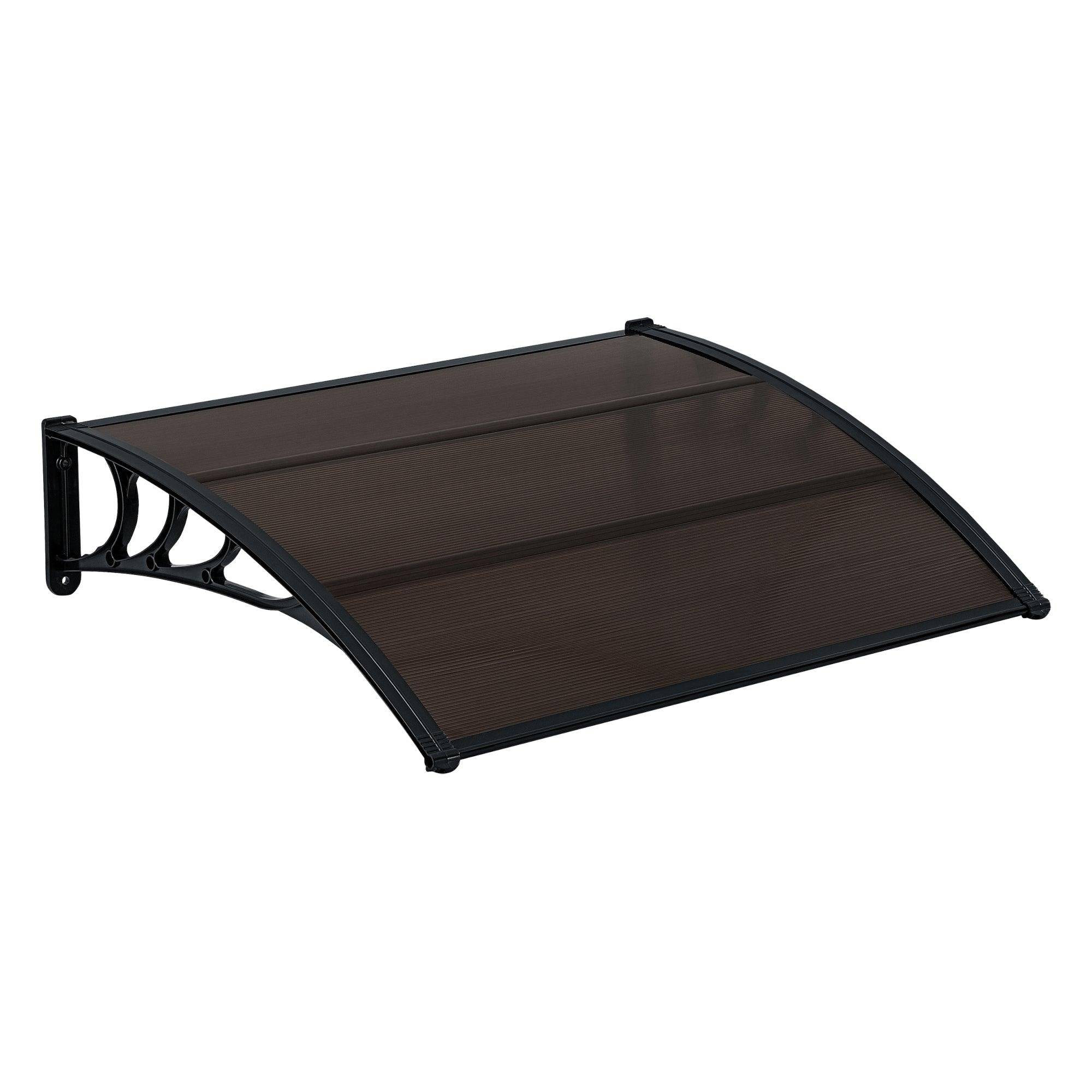 Helloshop26 - Auvent de porte d'entrée marquise d'accueil résistante aux intempéries ABS polycarbonate aluminium 120 x 100 cm noir marron - Image 1