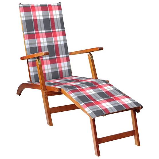 Chaise longue | Transat | Bain de soleil d'extérieur repose-pied et coussin Acacia solide - Image 2