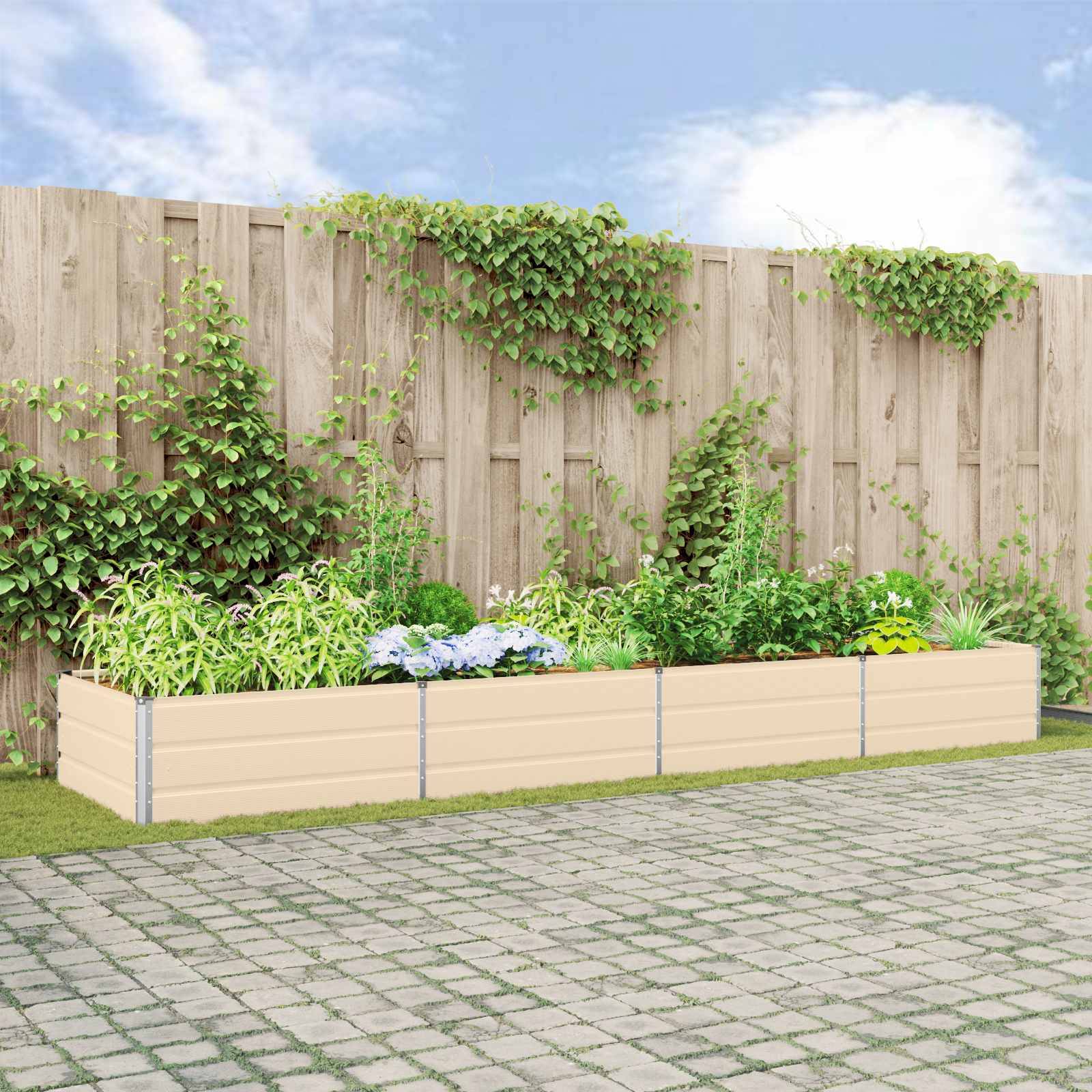 Bac de Plantation Géant Acier Galvanisé 385x100x45 cm Ivoire - ComfortXL Outdoor Living - Image 1