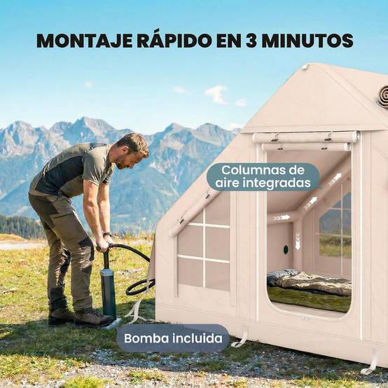 Tente Gonflable 4 Saisons avec Cheminée et Puits de Lumière, Pompe et Sac, UPF30+ Imperméable >5000 mm, Camping - Image 6