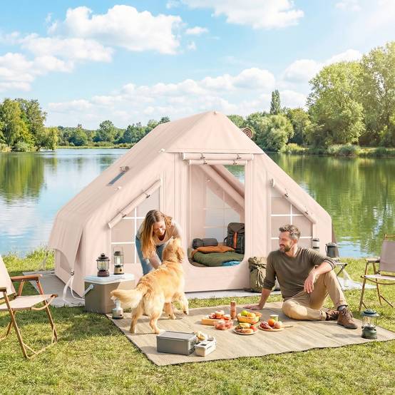 Tente Gonflable 4 Saisons avec Cheminée et Puits de Lumière, Pompe et Sac, UPF30+ Imperméable >5000 mm, Camping - Image 3