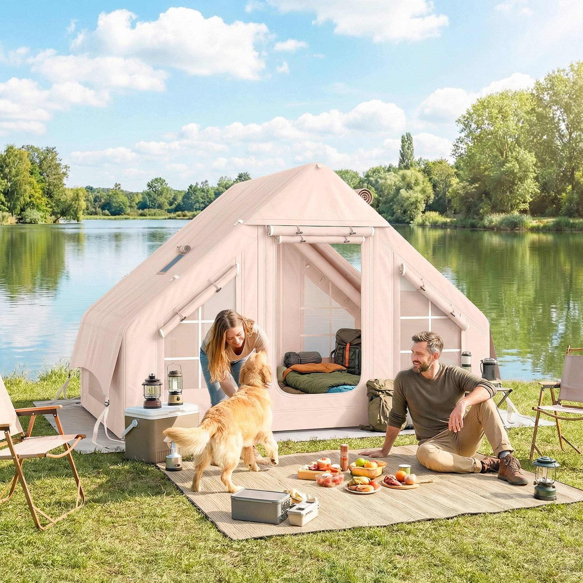 Tente Gonflable 4 Saisons avec Cheminée et Puits de Lumière, Pompe et Sac, UPF30+ Imperméable >5000 mm, Camping - Image 3