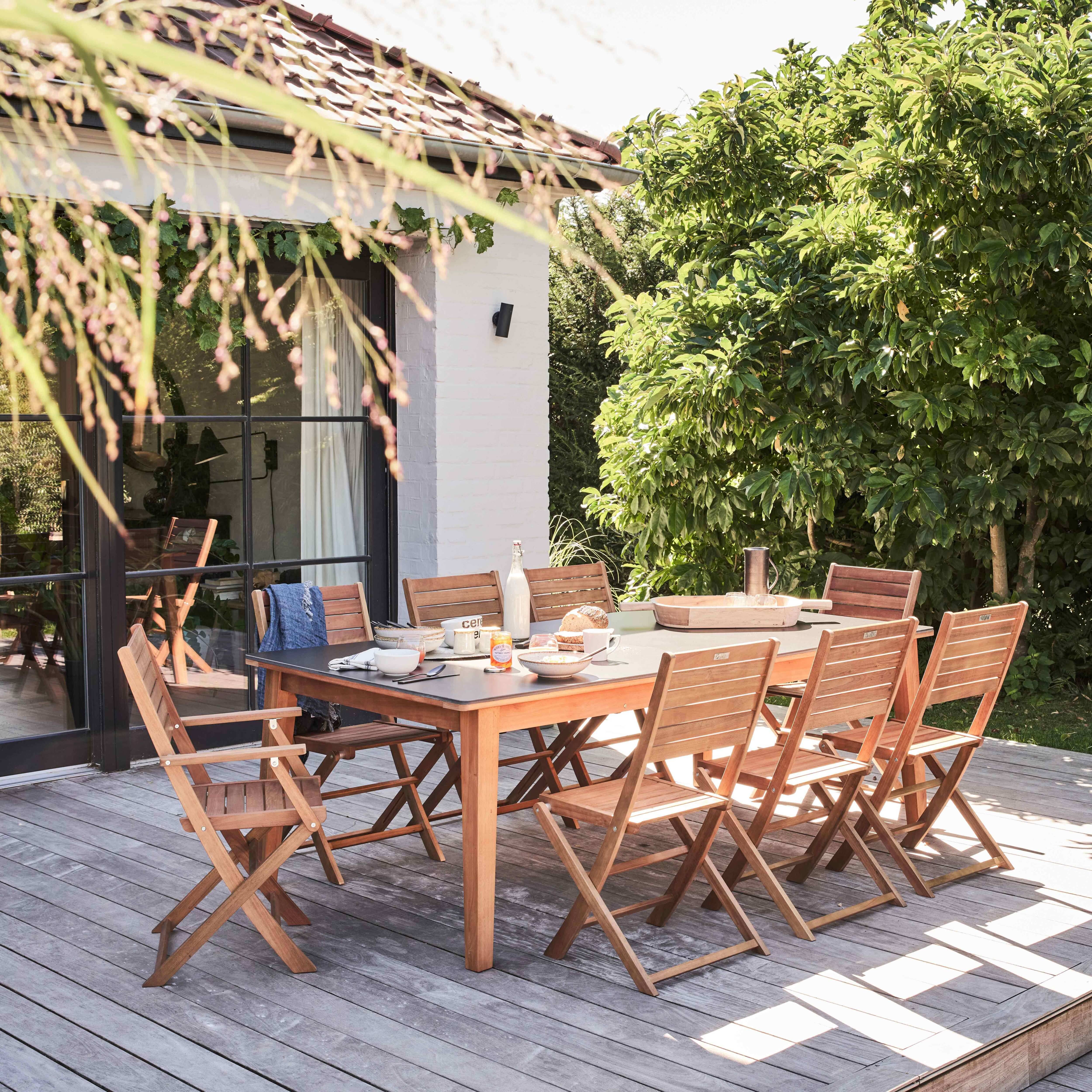 Oviala - Ensemble table de jardin extensible en eucalyptus avec 10 assises Arles - Oviala - Image 3