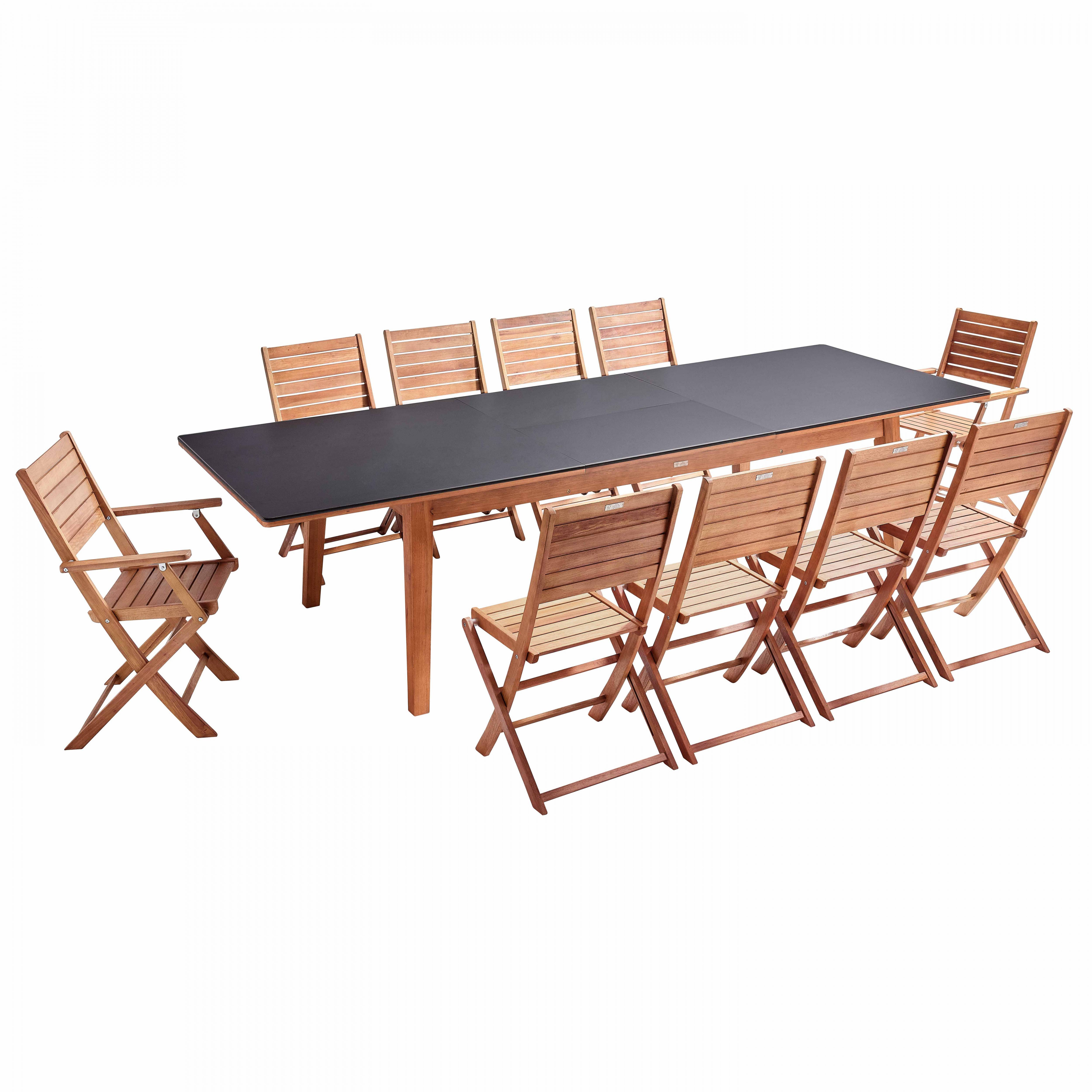 Oviala - Ensemble table de jardin extensible en eucalyptus avec 10 assises Arles - Oviala - Image 1