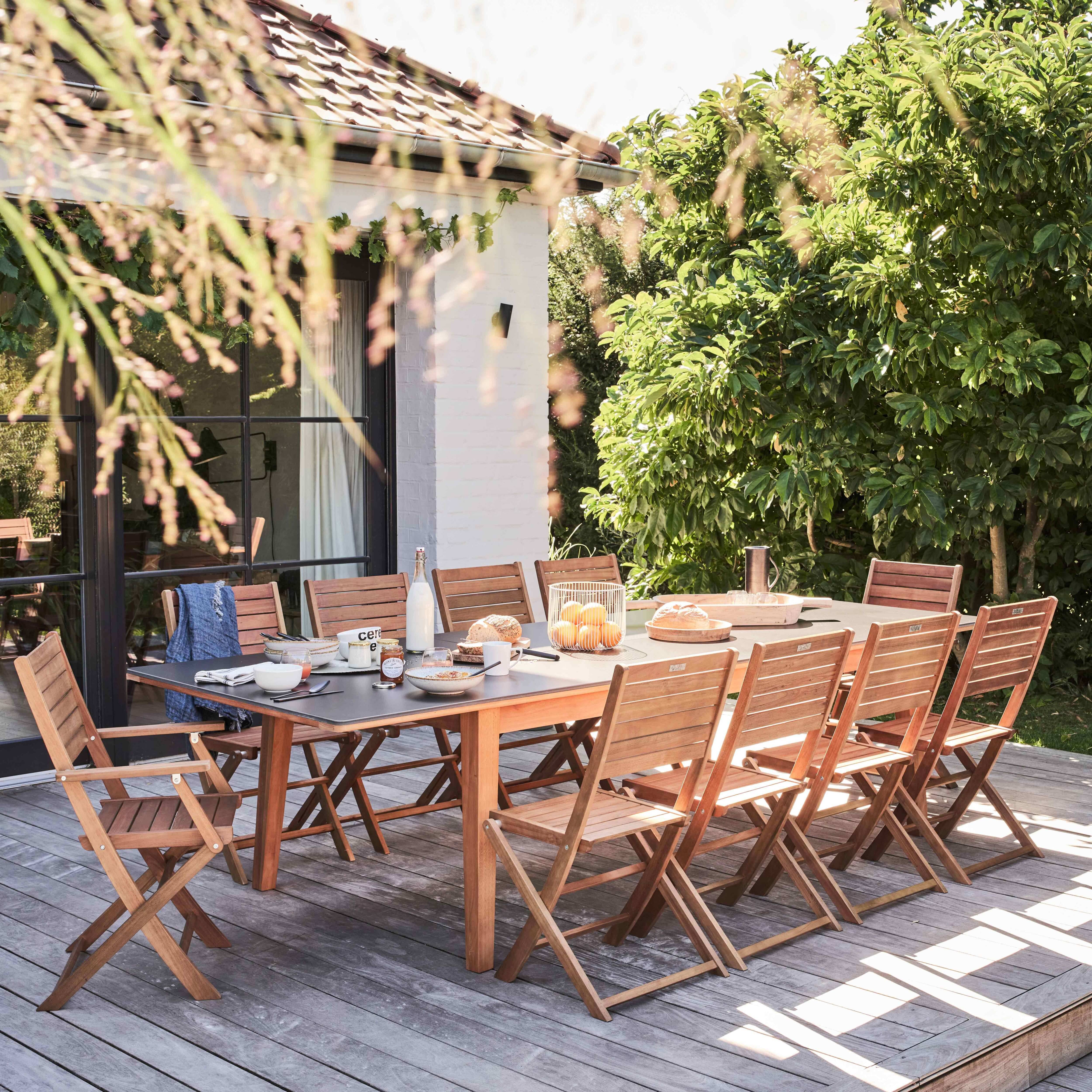 Oviala - Ensemble table de jardin extensible en eucalyptus avec 10 assises Arles - Oviala - Image 2