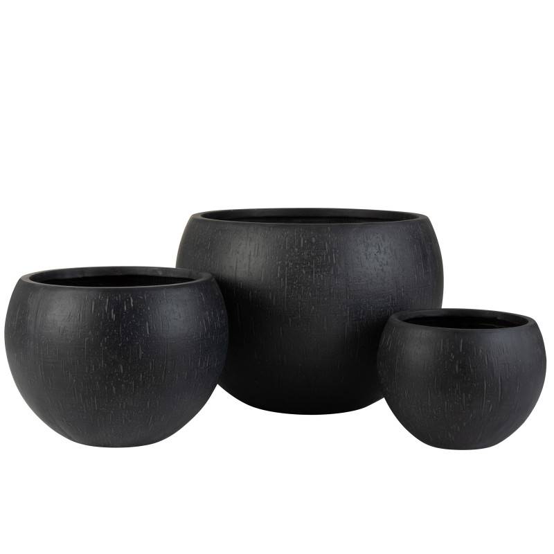 Set de 3 Cache-pots rond en argile noir D55cm-41cm-31cm - J-Line