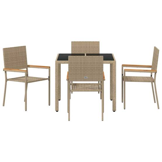 Table et 4 Chaises de Jardin en Polyrotin et Bois d'Acacia pour Terrasse Beige – ComfortXL Outdoor Living - Image 7