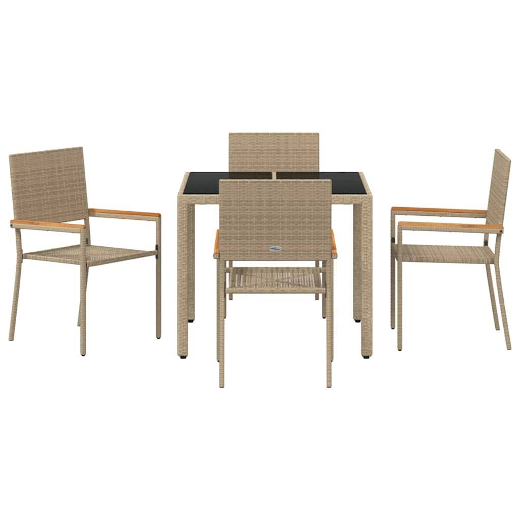 Table et 4 Chaises de Jardin en Polyrotin et Bois d'Acacia pour Terrasse Beige – ComfortXL Outdoor Living - Image 7