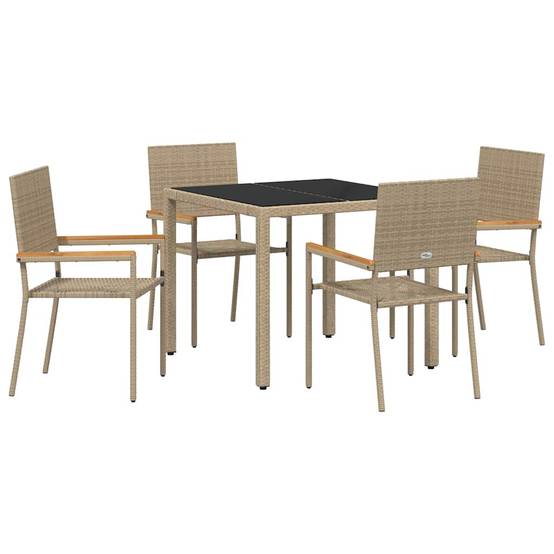 Table et 4 Chaises de Jardin en Polyrotin et Bois d'Acacia pour Terrasse Beige – ComfortXL Outdoor Living - Image 2