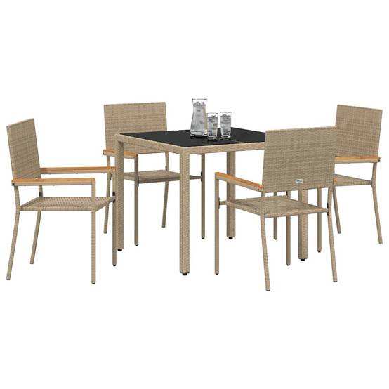 Table et 4 Chaises de Jardin en Polyrotin et Bois d'Acacia pour Terrasse Beige – ComfortXL Outdoor Living - Image 3