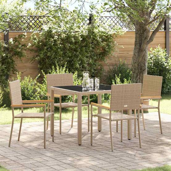 Table et 4 Chaises de Jardin en Polyrotin et Bois d'Acacia pour Terrasse Beige – ComfortXL Outdoor Living - Image 1