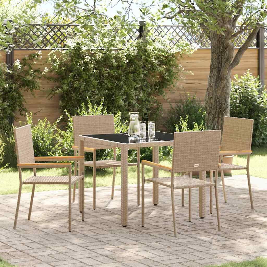 Table et 4 Chaises de Jardin en Polyrotin et Bois d'Acacia pour Terrasse Beige – ComfortXL Outdoor Living - Image 1