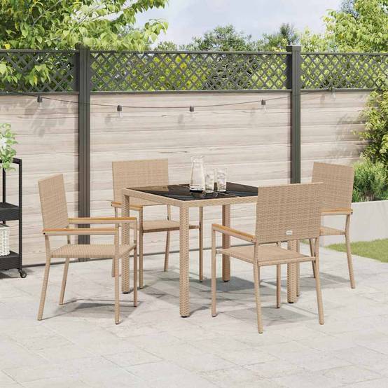 Table et 4 Chaises de Jardin en Polyrotin et Bois d'Acacia pour Terrasse Beige – ComfortXL Outdoor Living - Image 4