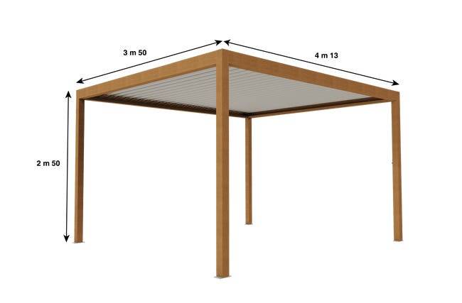 Pergola Bioclimatique Autoportante Motorisée Éclairée Aluminium 4x3,5 Aspect Bois SV ORIAL France - Image 2