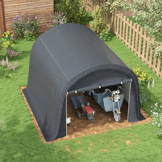 Abri de jardin en bâche 3×3m gris, protection UV, hydrofuge, cadre acier et bâche PE, équipé de deux portes enroulables - Image 7