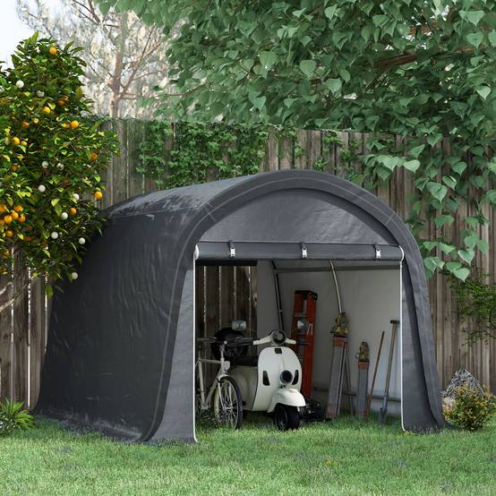 Abri de jardin en bâche 3×3m gris, protection UV, hydrofuge, cadre acier et bâche PE, équipé de deux portes enroulables - Image 2