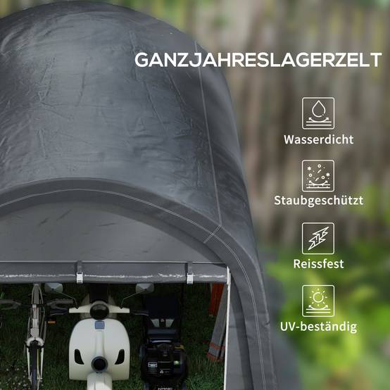 Abri de jardin en bâche 3×3m gris, protection UV, hydrofuge, cadre acier et bâche PE, équipé de deux portes enroulables - Image 4