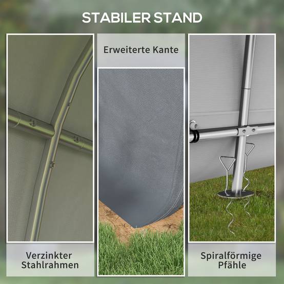 Abri de jardin en bâche 3×3m gris, protection UV, hydrofuge, cadre acier et bâche PE, équipé de deux portes enroulables - Image 5