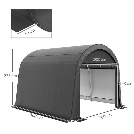 Abri de jardin en bâche 3×3m gris, protection UV, hydrofuge, cadre acier et bâche PE, équipé de deux portes enroulables - Image 3