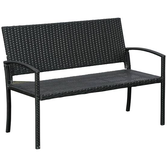Banc de jardin 2 places, avec structure en acier et tressage en polyrotin noir. - Image 1