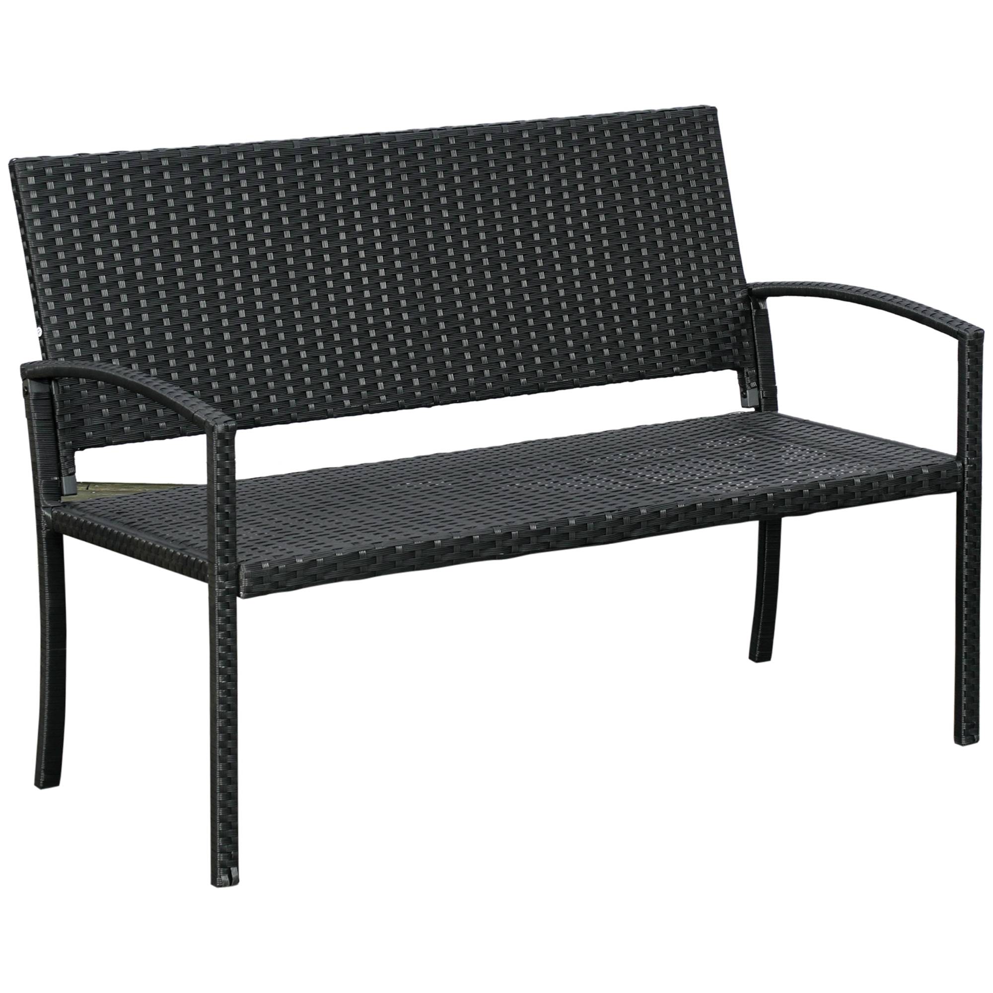 Banc de jardin 2 places, avec structure en acier et tressage en polyrotin noir. - Image 1