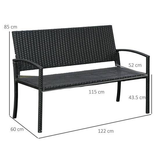 Banc de jardin 2 places, avec structure en acier et tressage en polyrotin noir. - Image 3