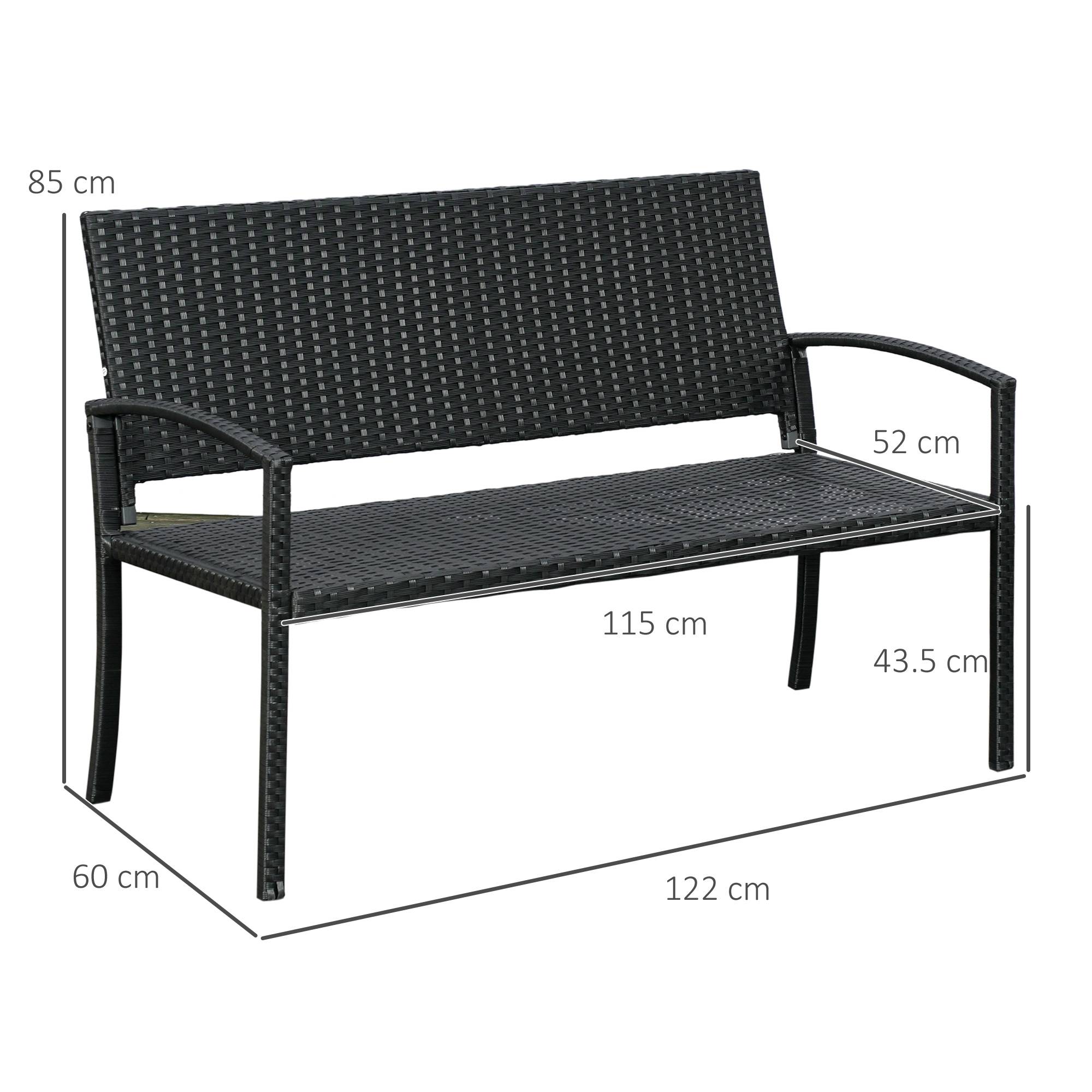 Banc de jardin 2 places, avec structure en acier et tressage en polyrotin noir. - Image 3