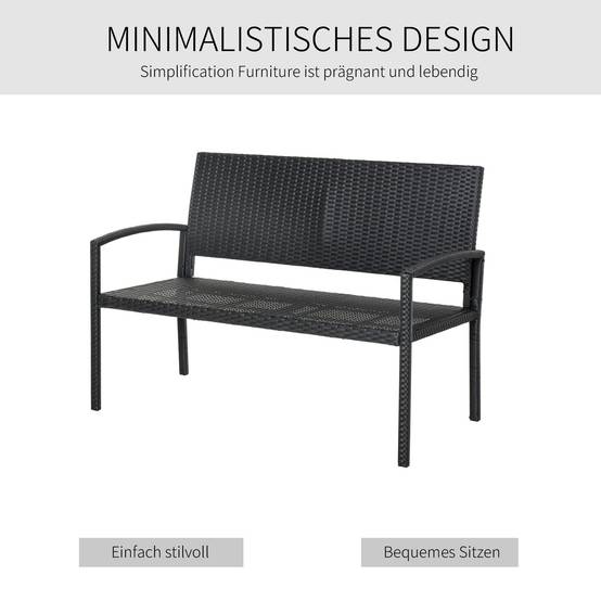 Banc de jardin 2 places, avec structure en acier et tressage en polyrotin noir. - Image 4