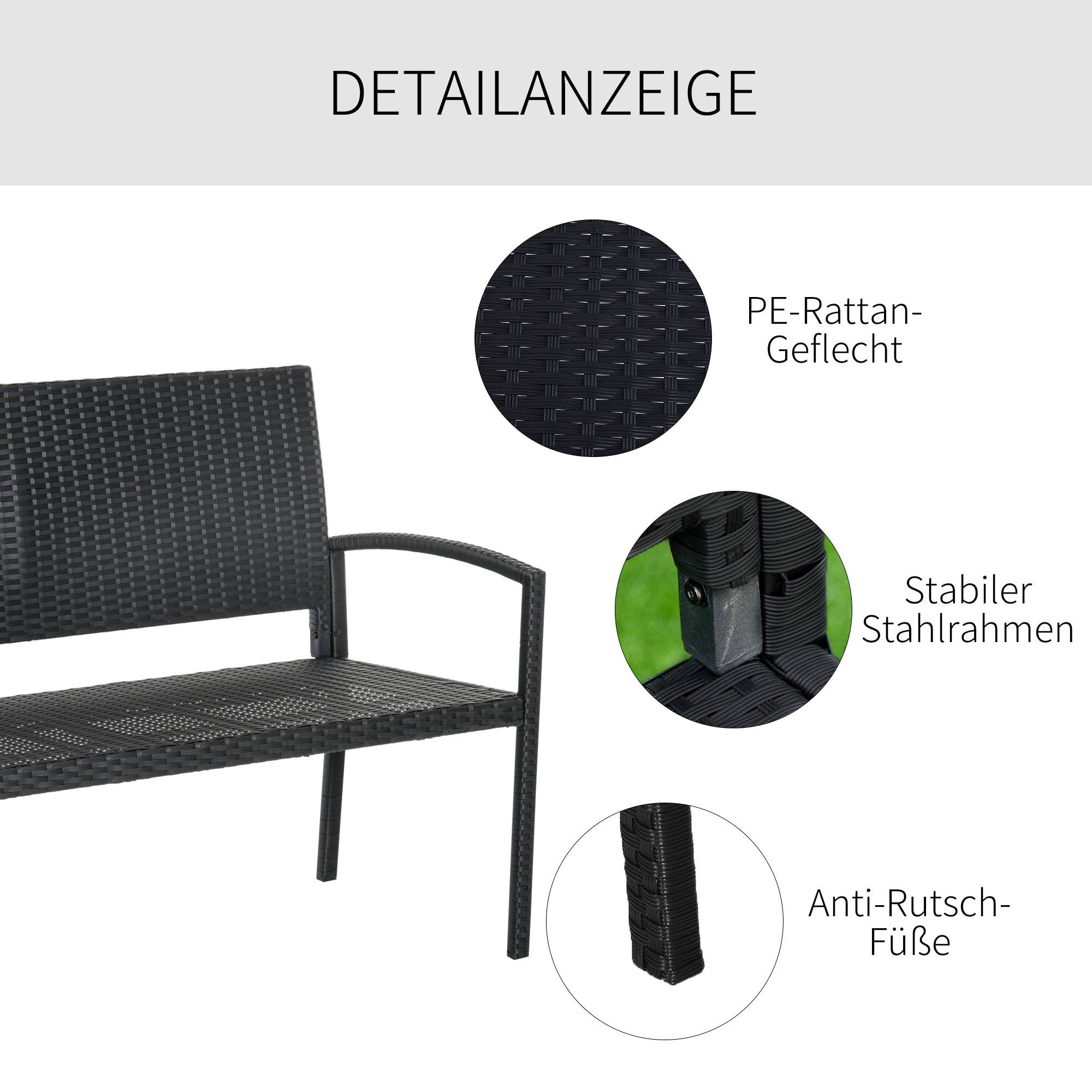 Banc de jardin 2 places, avec structure en acier et tressage en polyrotin noir. - Image 6