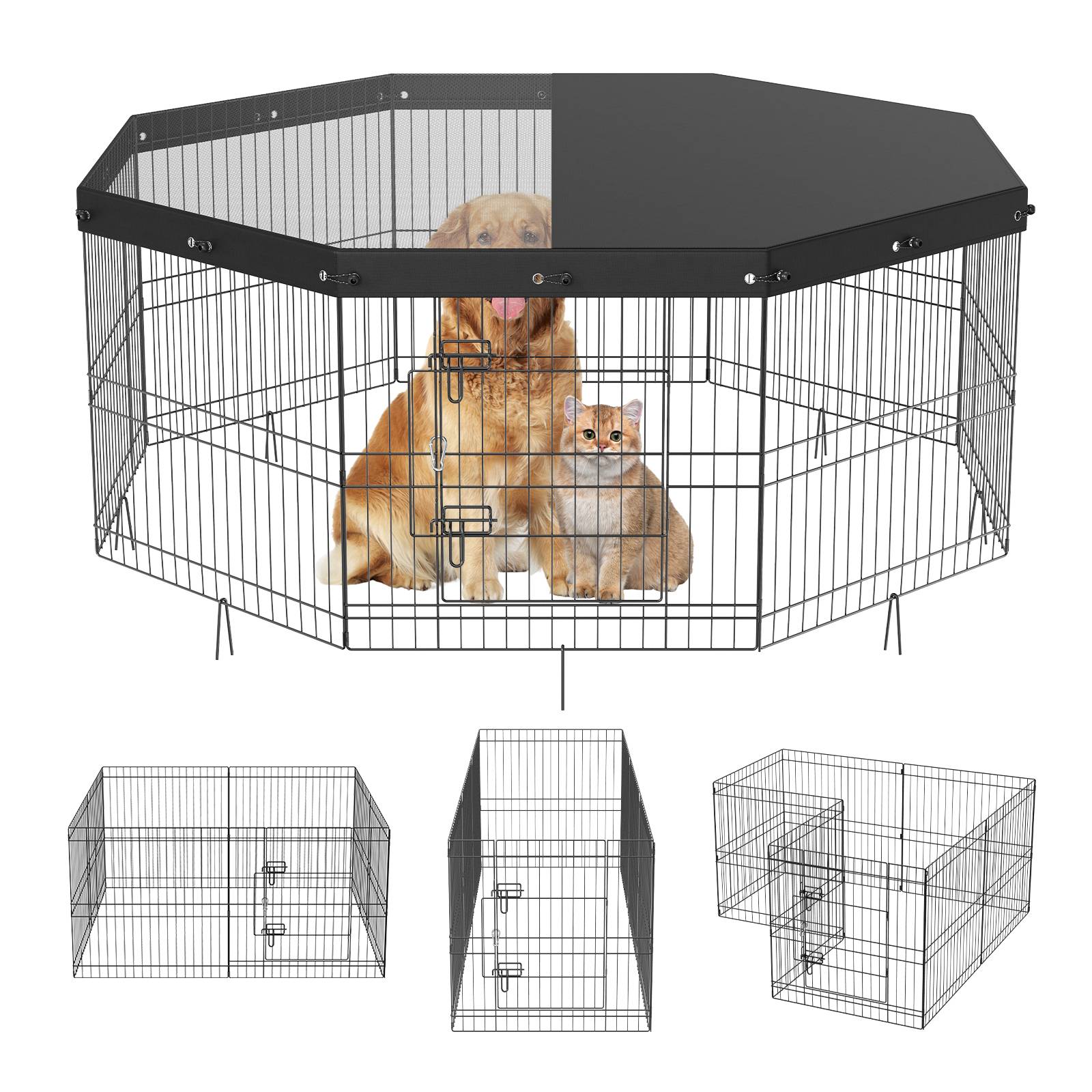Vevor - VEVOR Parc chien 61 cm, couverture supérieure, 8 panneaux métal. Petits animaux, camping. - Image 1