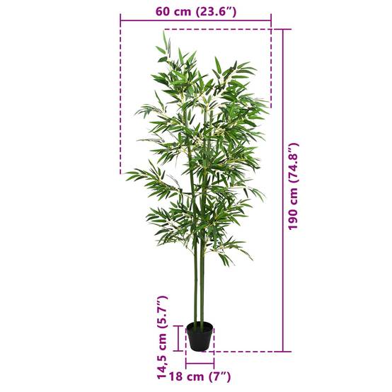 Arbres en bambou artificiels tissu et bambou vert 60 x 18 x 190 cm - PANGIVO - Image 7