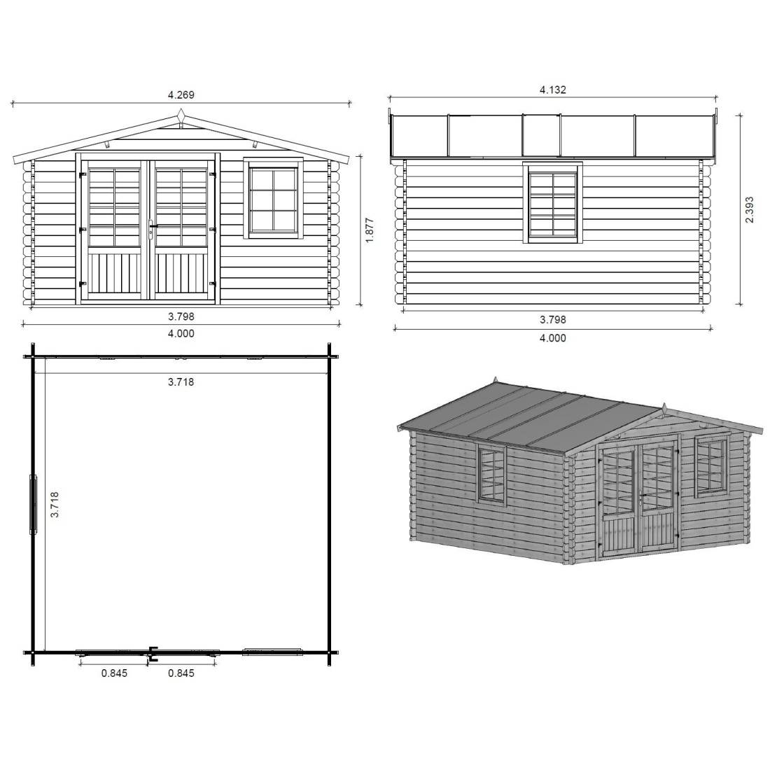 Altanka - Abri de jardin en bois - 16m2 - 4x4m - Ep. 40mm - Couleur: naturel - DOM371 - ALTANKA - Image 3