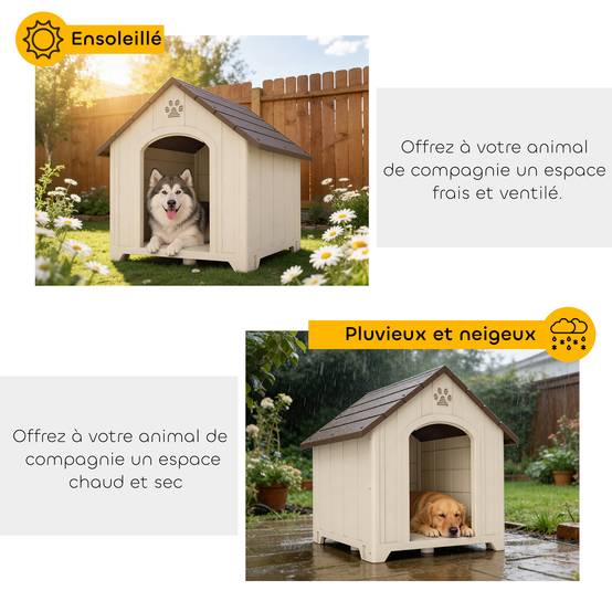 ComfortXL - Niche pour chien extérieure en polypropylène beige 88 x 79 x 89 cm avec plancher surélevé et ventilation - Image 6