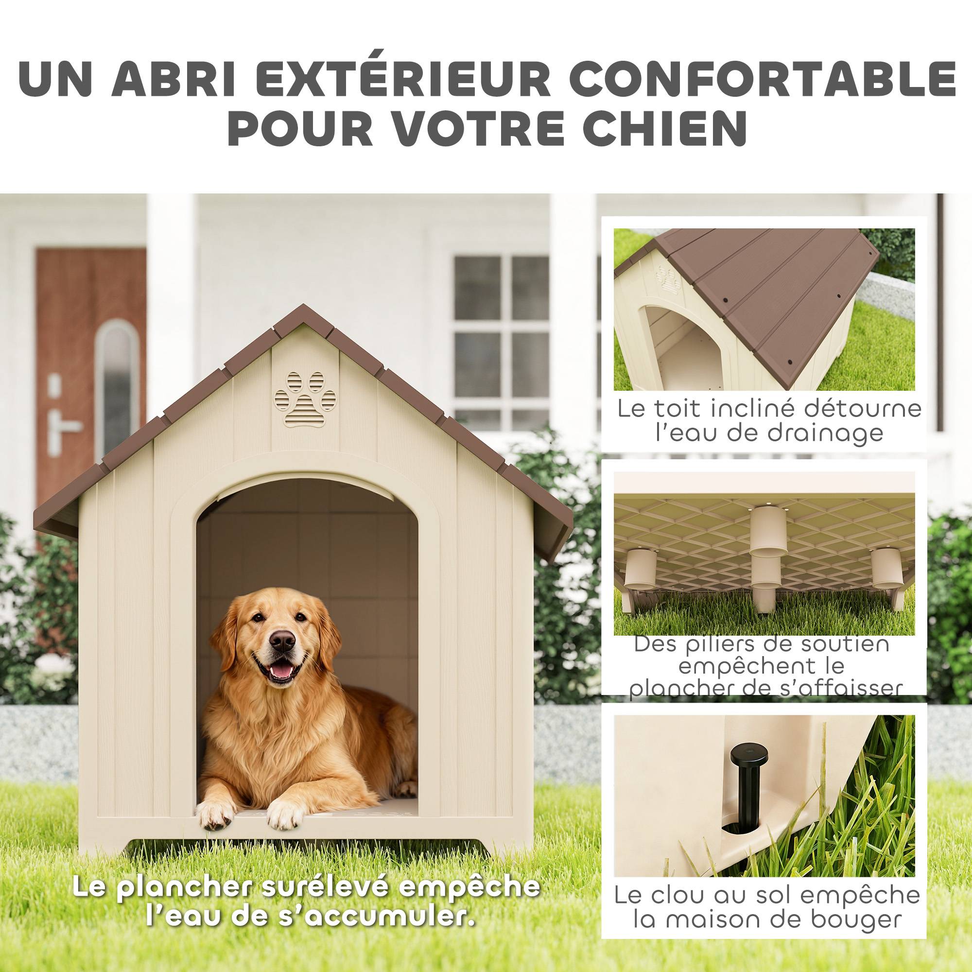ComfortXL - Niche pour chien extérieure en polypropylène beige 88 x 79 x 89 cm avec plancher surélevé et ventilation - Image 4
