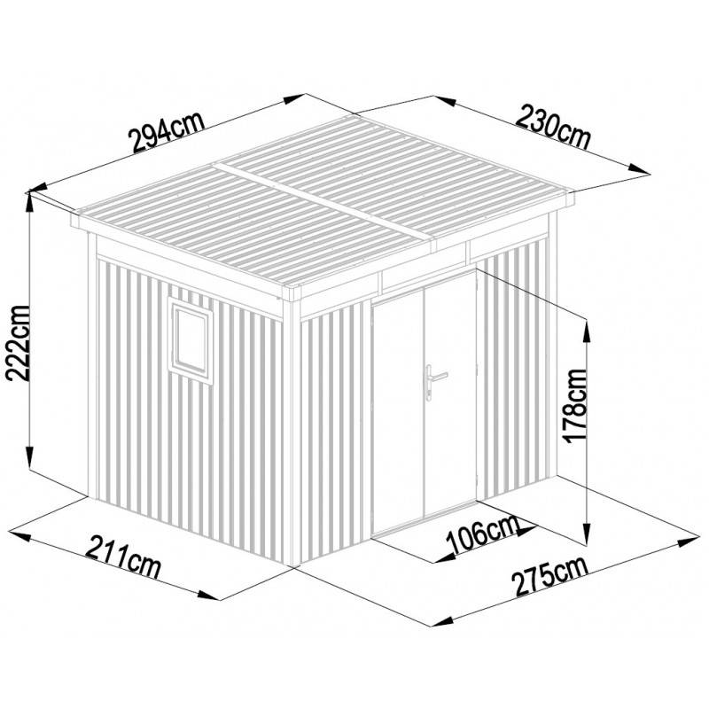X-Metal - Abri de jardin 6,76m² acier galvanisé toit plat Kosto avec kit d'ancrage X-Métal gris - Image 4