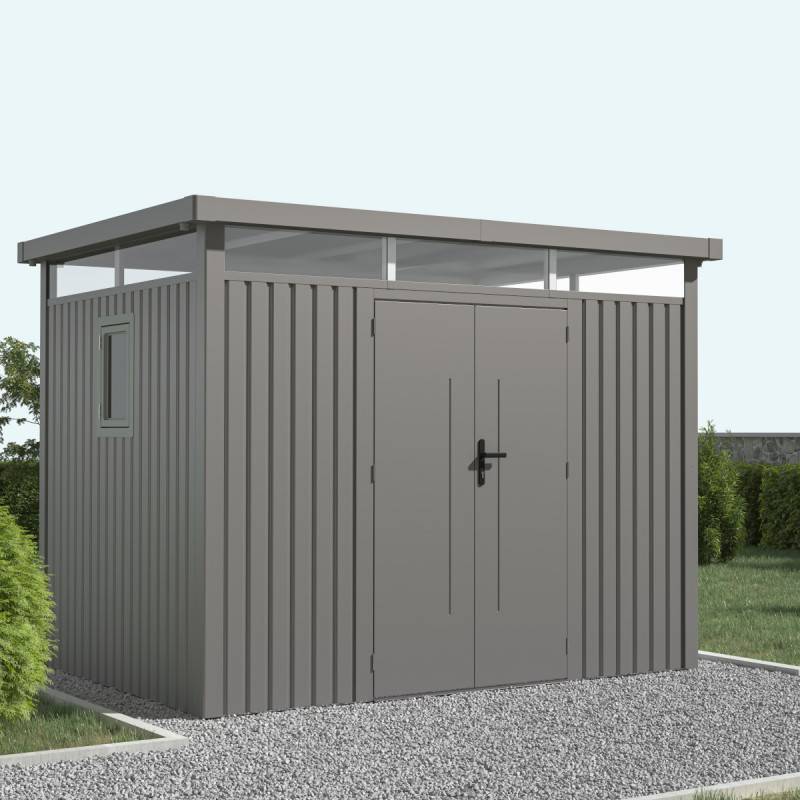 X-Metal - Abri de jardin 6,76m² acier galvanisé toit plat Kosto avec kit d'ancrage X-Métal gris - Image 3