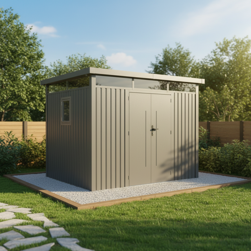 X-Metal - Abri de jardin 6,76m² acier galvanisé toit plat Kosto avec kit d'ancrage X-Métal gris - Image 1