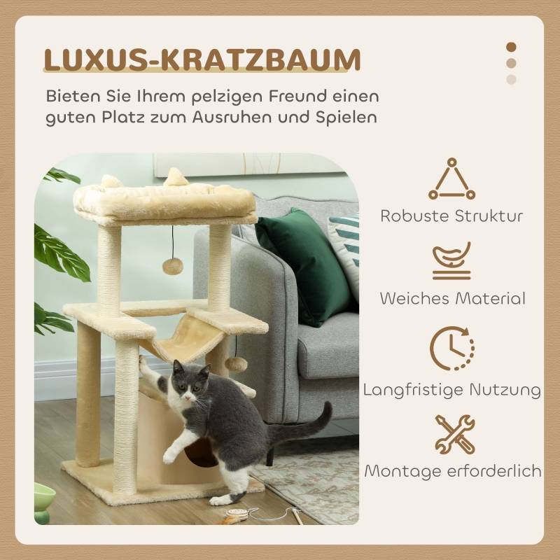 Arbre à Chat Griffoir Sisal Niche Hamac Jouet 48x48x90cm Crème - ComfortXL Pet Living - Image 4