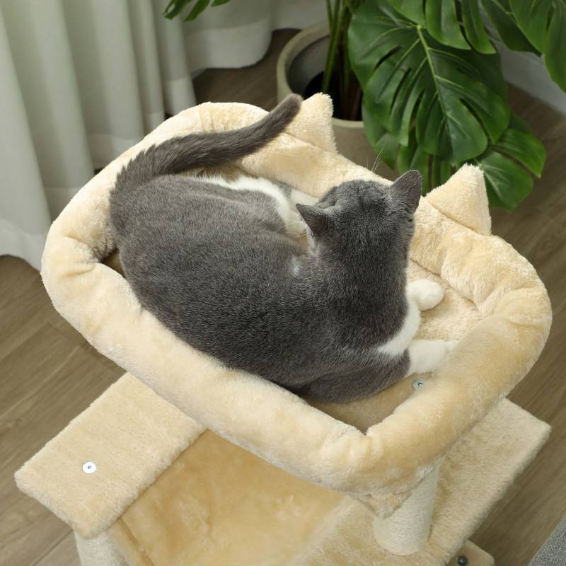 Arbre à Chat Griffoir Sisal Niche Hamac Jouet 48x48x90cm Crème - ComfortXL Pet Living - Image 7