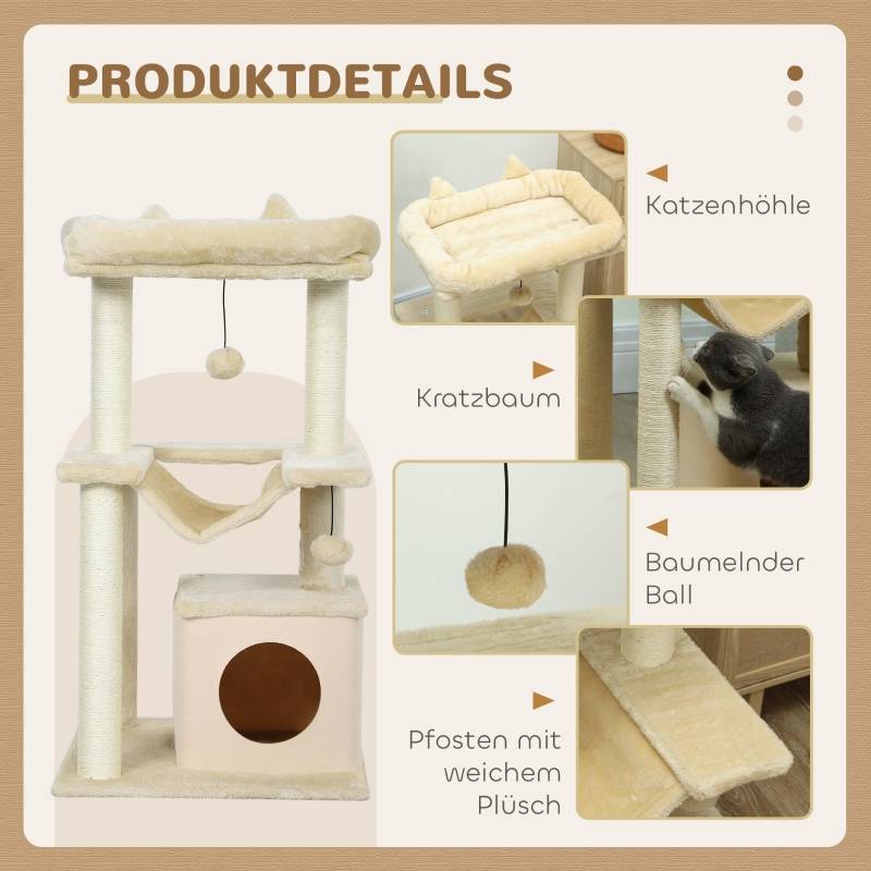 Arbre à Chat Griffoir Sisal Niche Hamac Jouet 48x48x90cm Crème - ComfortXL Pet Living - Image 5