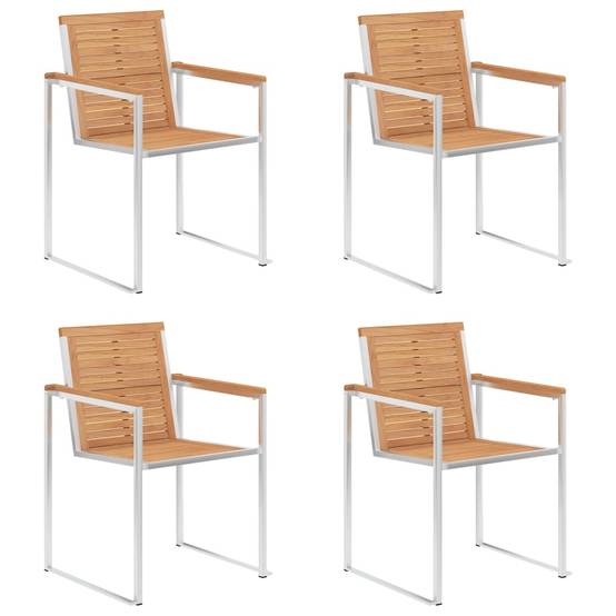 Teck Inox Lot 4 Chaises Jardin Empilables Teck Inox Coussins Beige Haute Qualité ...