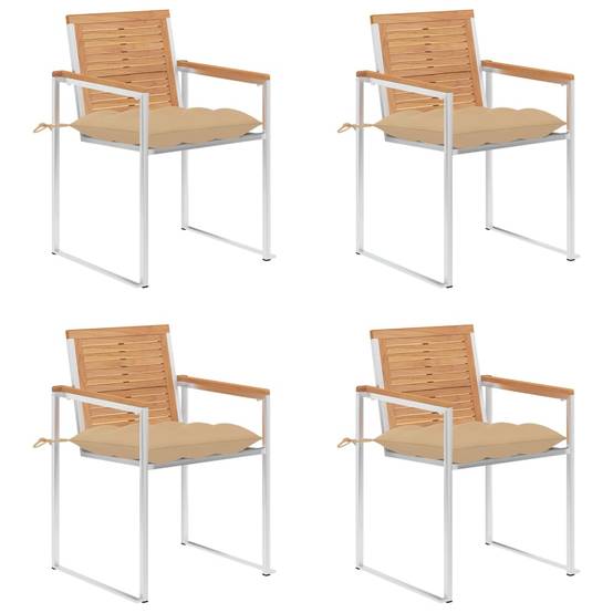 Teck Inox Lot 4 Chaises Jardin Empilables Teck Inox Coussins Beige Haute Qualité ...