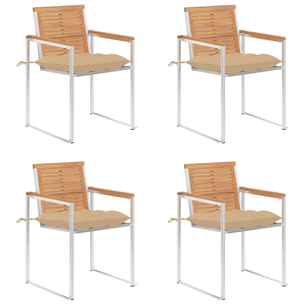 Lot 4 Chaises Jardin Empilables Teck Inox Coussins Beige Haute Qualité ...