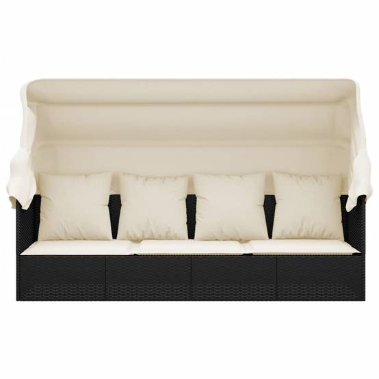 Lit de salon d'extérieur | Transat | Bain de soleil toit et coussins Noir Résine tressée - Image 3